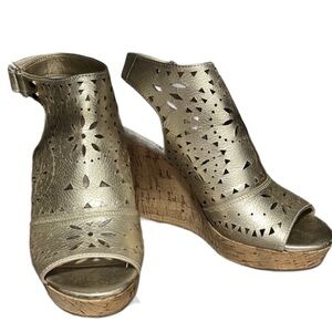 Gold Cutout Wedge Sandals | Marc Fisher | Chic Comfort Platform Heels